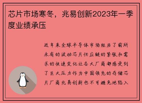 芯片市场寒冬，兆易创新2023年一季度业绩承压