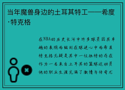 当年魔兽身边的土耳其特工——希度·特克格